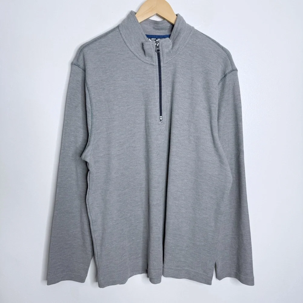 Robert Graham Mens Classic Fit 1/4 Zip Pullover Sweater Long Sleeve Gray Size XL